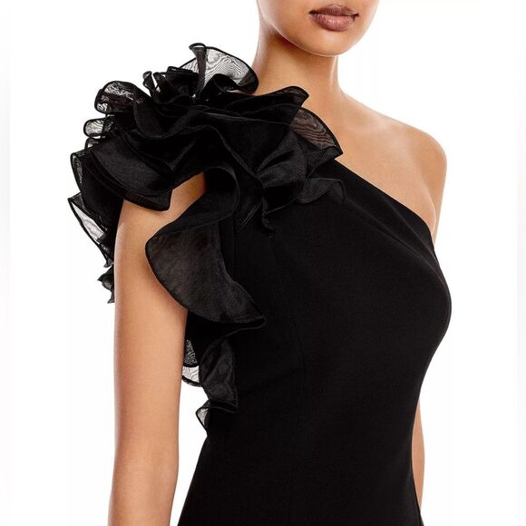 Aidan Mattox One-Shoulder Gown with Organza, Black, NWT, Size 4 - Picture 4 of 12